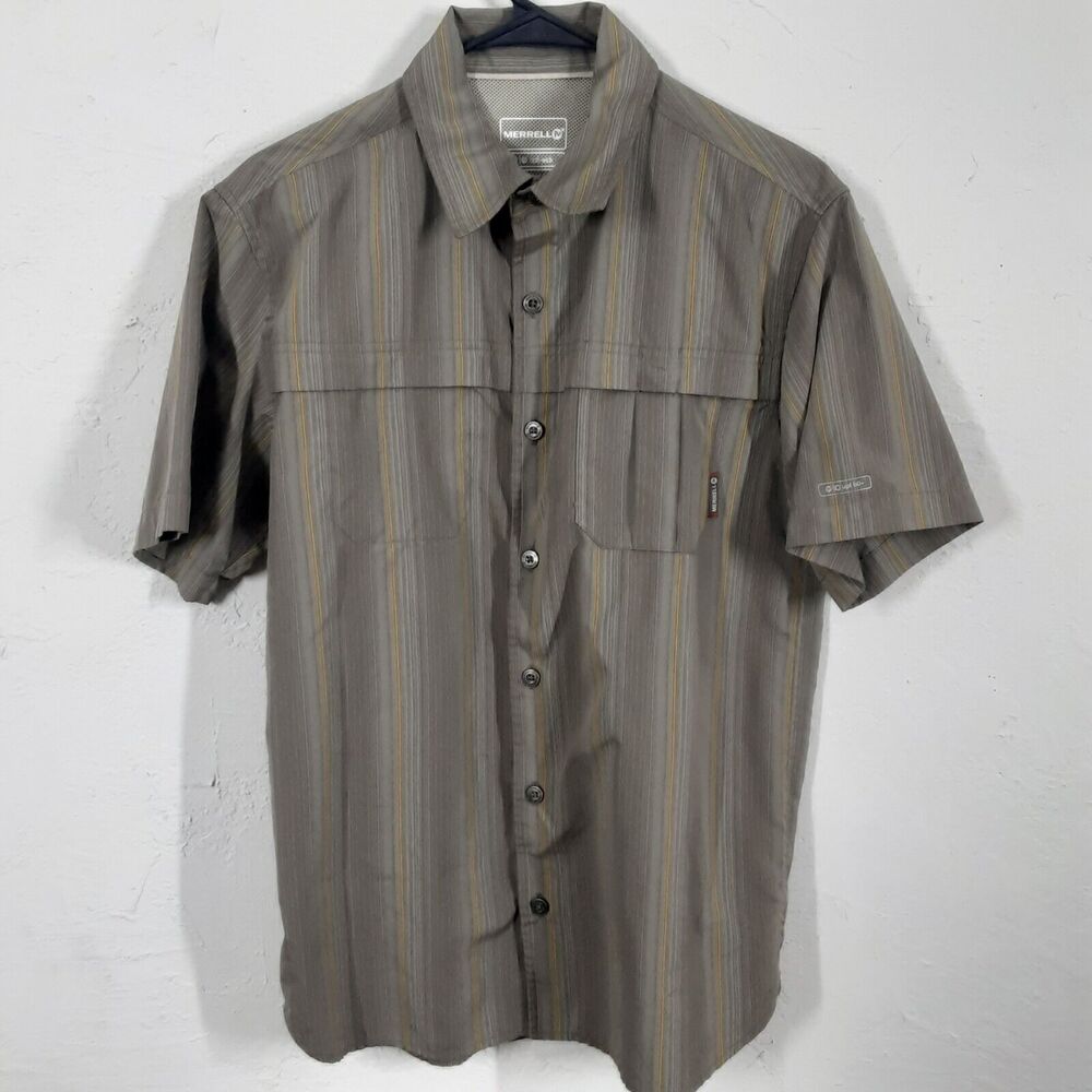 Merrell Adult Mens S Optiwick UPF 50+ Green Vented Fishing Shirt Short Sleeve